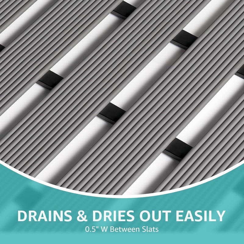 OTHWAY Large Shower Mat, 35.4 x 24 Inch No Suction Cup Shower Mat Non Slip, Quick Drain Large Non Slip Shower Mats for Inside Shower, Heavy Duty Curlable PVC Shower Floor Mat, Dark Grey - Image 4